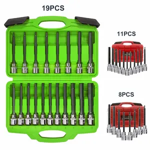 19/11/8pcs Extra Long Allen Wrench Hex Bit Socket Set, 3/8 Inch Allen Socket Set Include Standard SAE & Metric (1/8 Inch - 3/8 Inch, 3-12mm) For Impact Drills And Ratchet Wrenches, S2 Steel