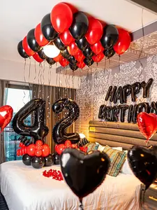 Red Black Birthday Decorations Balloon Garland Kit,  with Happy Birthday Banner & Heart Balloons for Men Women Milestone Party Room Decor