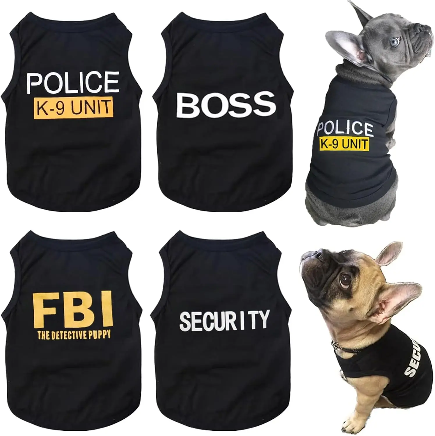 Dog Shirts 4 Pack Cat Apparel Costumes for Cosplay，Breathable Pet T-Shirts，Summer Clothes K9 Security Boss FBI Vest for Dogs Puppy Boy Girl (Medium) Gift