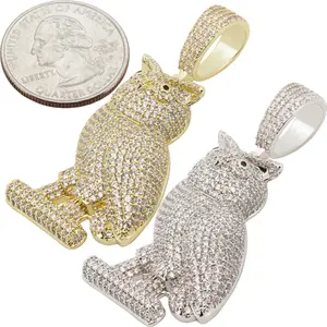 14k Yellow/White Gold Plated AAA Cubic Zirconia Owl Pendant