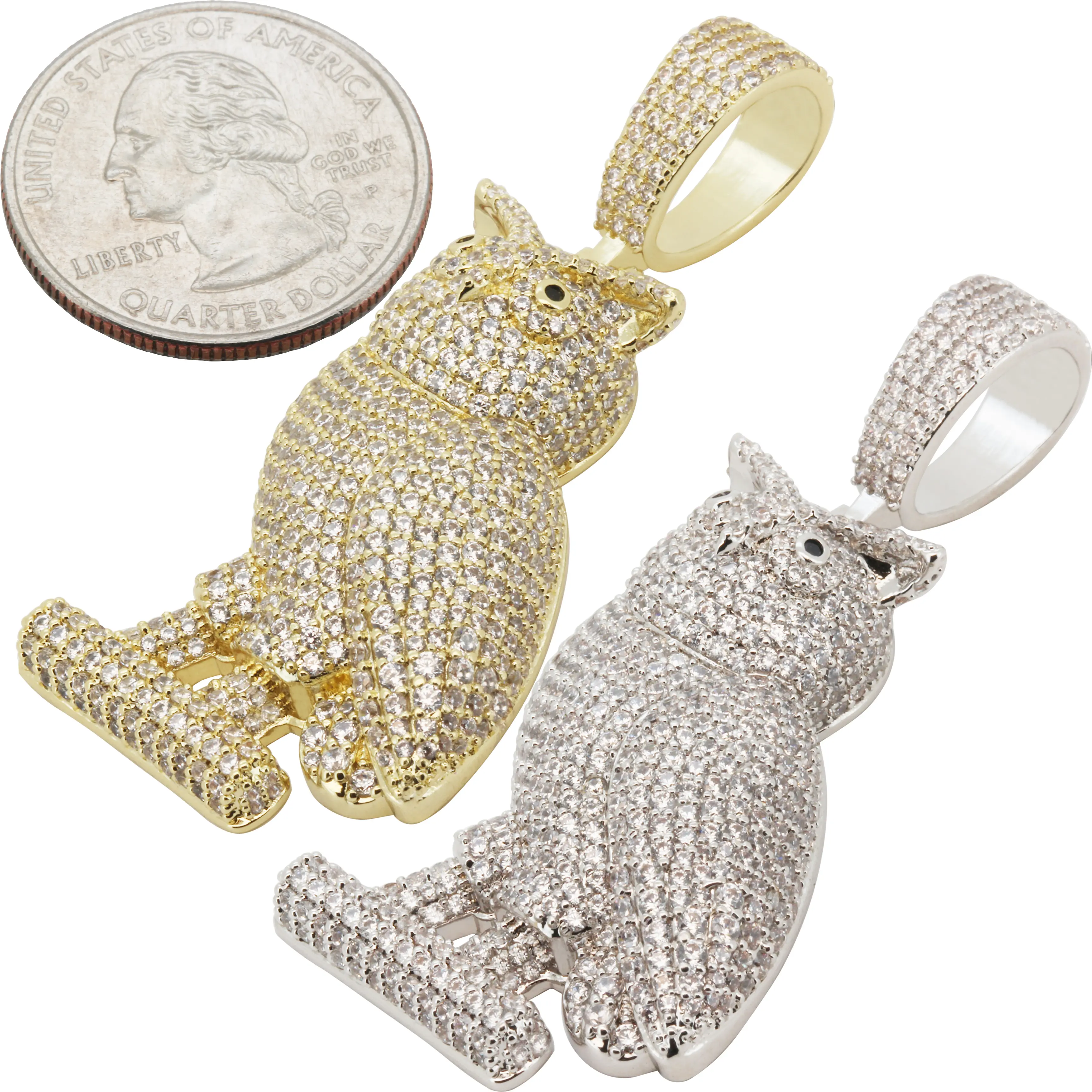 14k Yellow/White Gold Plated AAA Cubic Zirconia Owl Pendant