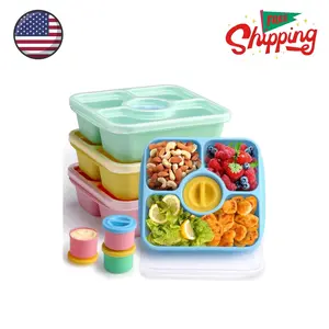 Bento Snack Lunch Box Containers for Adults Kids With 4 Sauce Cups, 4 Pack
