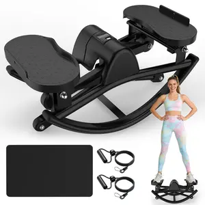 [Dufominc] Ultra-Stable Heavy-Duty Lateral Stepper | Tool-Free No-Fuss Assembly | Anti-Slip Anti-Tip Safety Rocking Stepper Machine | Compact Easy-Store Stair Stepper with Resistance Bands, Non-Slip Mat & LCD Monitor for Home Workout