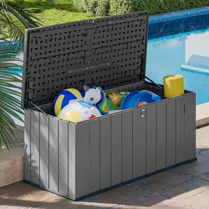 AOXUN Horizontal Storage Sheds 21 Cu.ft, HDPE Outdoor Storage Box 160 Gallon, Waterproof Lockable Resin Deck Box with Spring-Assisted Lid, Patio Storage for Garden, Pool, Cushions, Tools, Grey tiktokshopspringglowup
