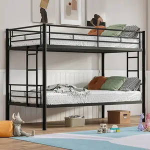 VECELO Metal Bunk Bed Twin Over Twin, Loft Bed Industrial Bunkbeds with Ladder and Full-Length Guardrail No Box Spring Needed Single Bed Loft Bed