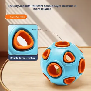 Interactive Squeaky Dog Toy Ball  Tough Treat Dispensing Chew Ball for Heavy Chewers, Helps Keep Dogs Mentally Stimulated & Active, Perfect for Puppies and Small to Medium Dogs.Bouncy, Teeth Cleaning Design Made with Safe Non-Toxic Rubber for Indoor Pl