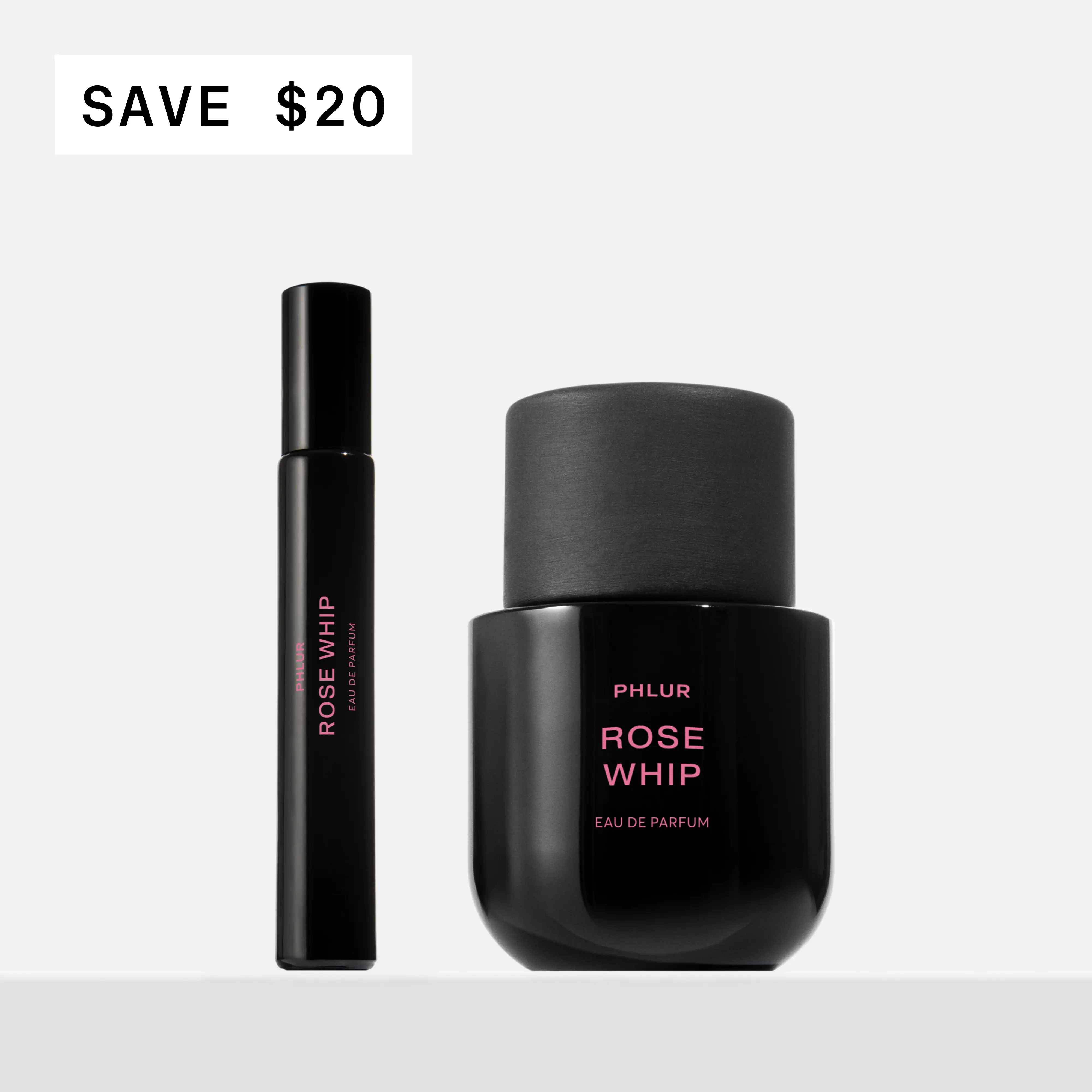 PHLUR Rose Whip Eau de Parfum Duet - Full + Travel Size Perfume Set with Rose, Black Currant & Cashmere Wood (50mL + 9.5mL) PHLUR Rose Whip Eau de Parfum Duet - Full + Travel Size Perfume Set with Rose, Black Currant & Cashmere Wood (50mL + 9.5mL)