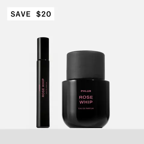 PHLUR Rose Whip Eau de Parfum Duet - Full + Travel Size Perfume Set with Rose, Black Currant & Cashmere Wood (50mL + 9.5mL)