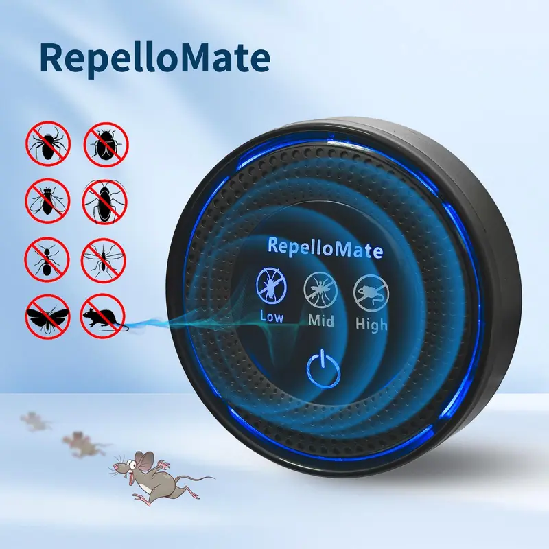 RepelloMate Compact Household Chemical-Free Eco-Friendly Bug Repellent Plug-In Electronic Device - Hassle-Free Plug & Play Design, 1-Button Operation, Indoor Use for Flying Insects