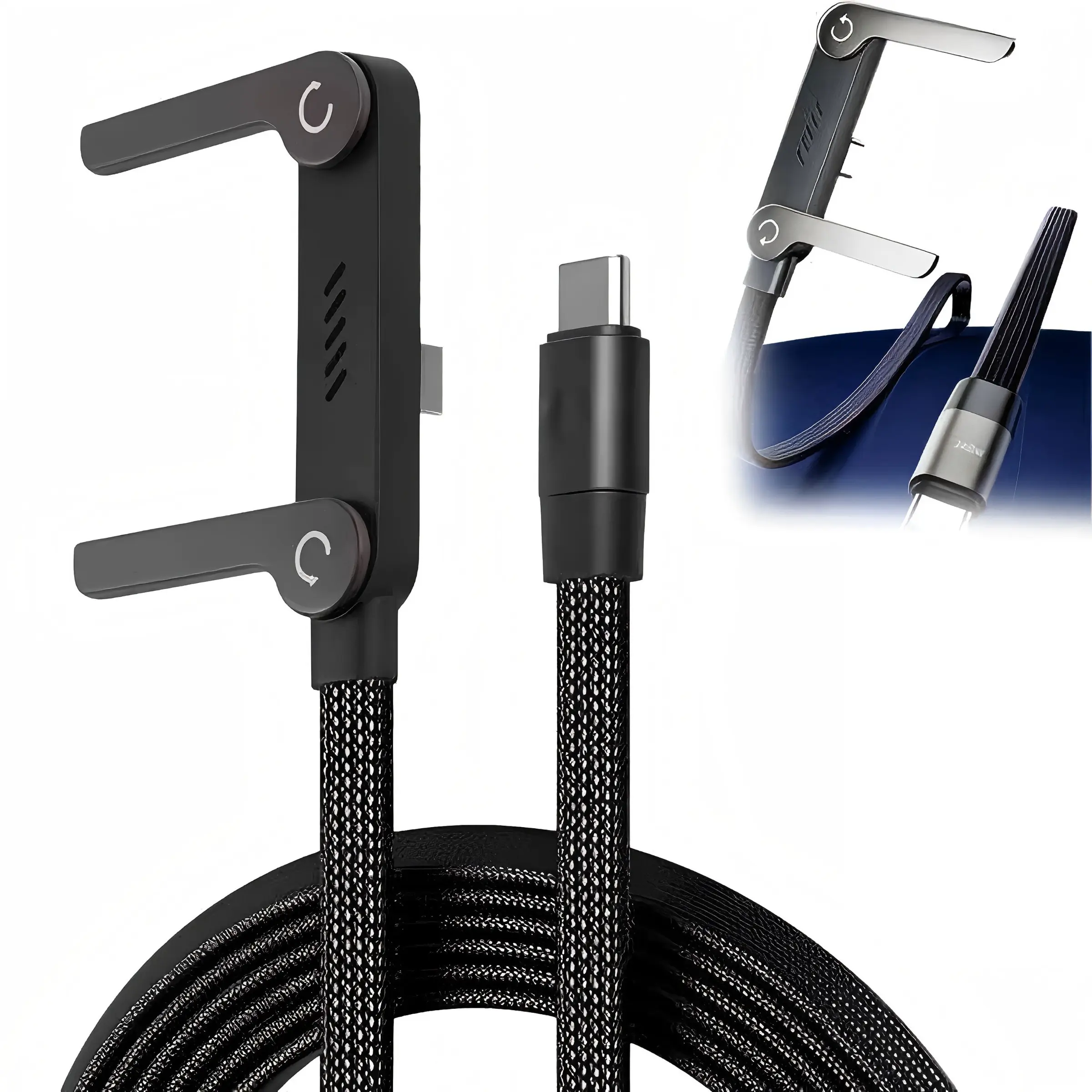 240W Type C to Type C Braided Fast Charging USB C Cable 5ft - Integrated Invisible Phone Stand, Heavy Duty Super Fast Charger PD Charger Cord Compatible with Smartphones