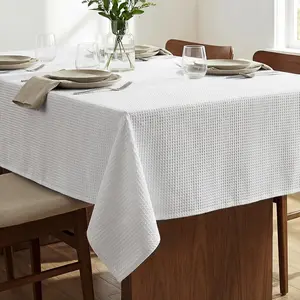 Rectangle Tablecloth Waffle Textured  Table Cloth Stain Resistant Wrinkle Free Washable Decorative Table Cover for Dining, Kitchen, Wedding and Parties (60x104 Inch,White)