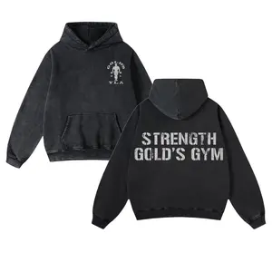 YLA Gold's Gym Washed Hoodie, Workout Hoodie, Men's Sport Outfit, Gym Men's Top, Training Hoodie, Gym Apparel, Gym Workout Men