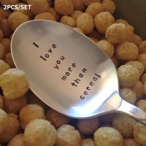 2pcs I Love You More Than Cereal Hand Stamped Recycled Vintage Silverware Cereal Spoon