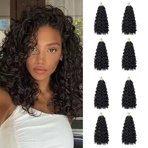 8 Packs GoGo Curly Crochet Braids Hair Yxcheris Deep Wave Braiding Synthetic Bohemian 18inch 1B Bouncy Curls Natural Sheen Easy Install Crochet Hairsyrle Curly Crochet Braids Hair