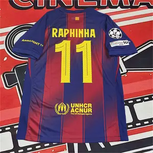 2025 2026 FCB Home Red Blue 11 Raphinha Short Sleeve Soccer Jersey