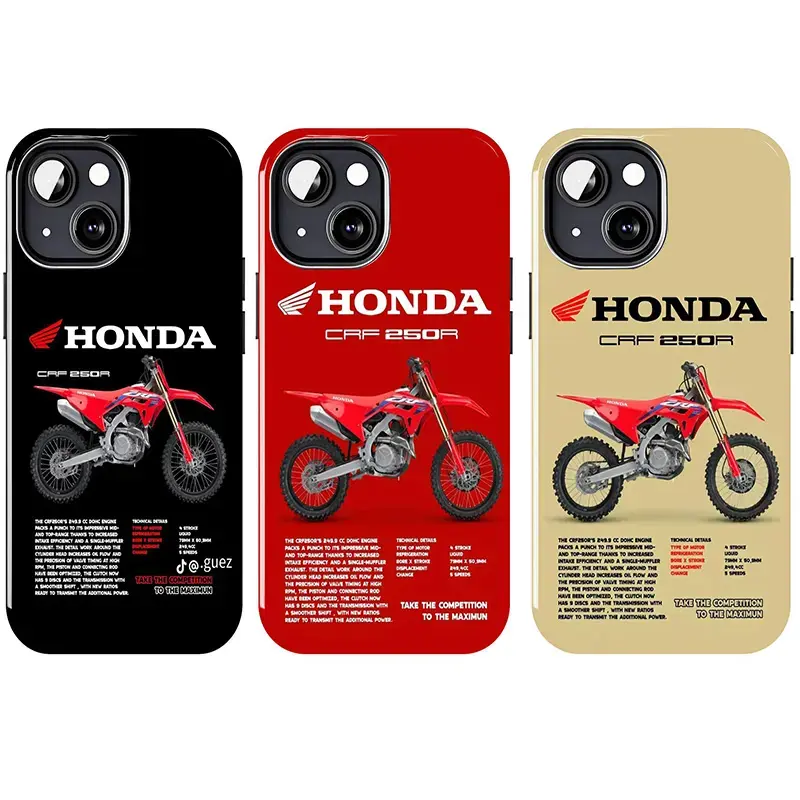 Honda CRF250R Motocross Dirt Bike Smartphone Case, Soft Silicone TPU Shockproof Shell Casing for iPhone 16/15/14/13/12 Pro Max, Off-Road Motorcycle Rider Accessories