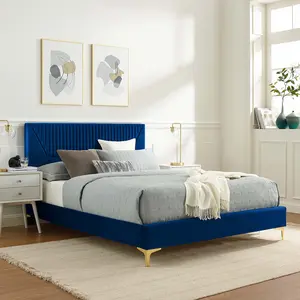 Modway Yasmine Channel Tufted Performance Velvet Full Platform Bed in Navy
