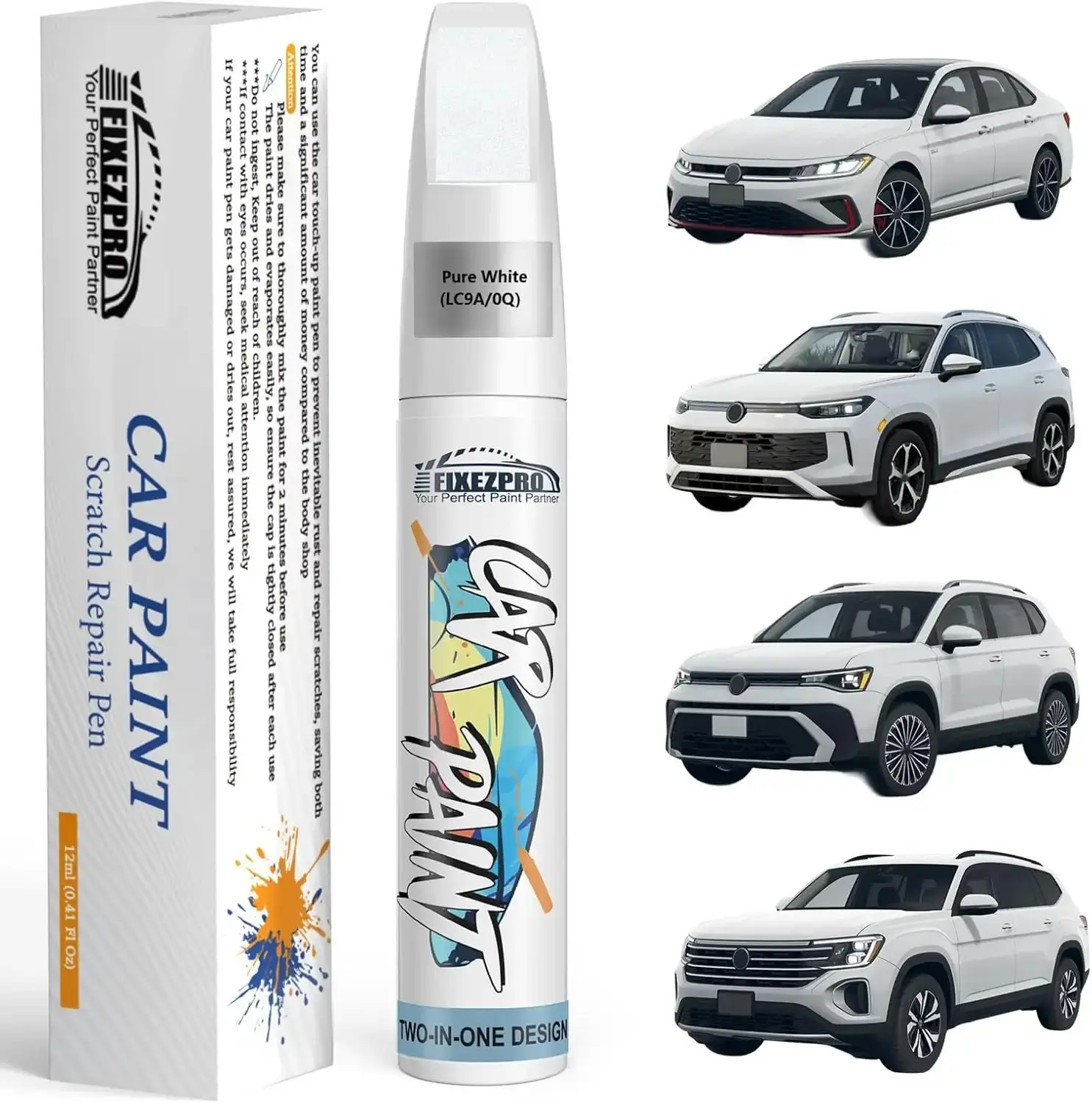 LC9A/0Q Exact Match Touch Up Paint Pen Kit for Volkswagen - Pure White, 0.41 fl oz (12ml), Quick & Easy Car Body Chip, Nick & Scuff Repair Tool, Scratch Repair Pen