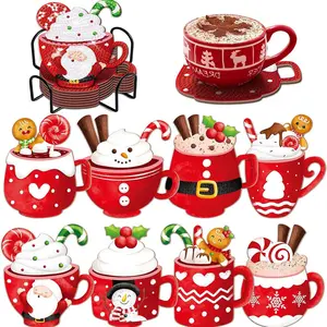 8-piece/set irregularly shaped Christmas-style, Santa and Snowman cup pattern artificial diamond painting art set coasters, DIY crystal diamond painting wooden coasters with stand, suitable for adult office coffee MATS, family coasters, gifts