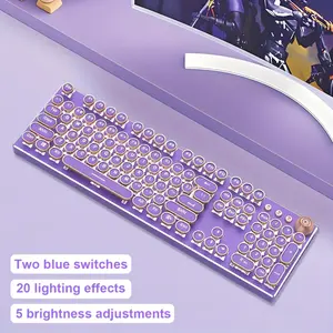 Aston DigitalSteampunk Mechanical Gaming Keyboard 104 Keys Triple Mode USB Wired Wireless Retro Typewriter with Round Keycaps White Backlit Multimedia Knob Ergonomic Full Size for Windows Laptop Tablet PC Soft Silicone Cover Pro Max Series Shockproof Mobi