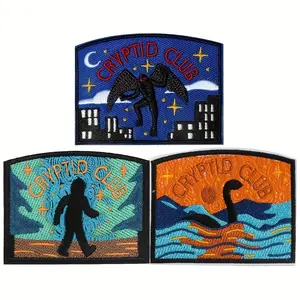3 Pcs Large Foot Monster, Batman, Loch Ness “CRYPTID CLUB” Embroidered Iron-On Patches For Mystery Creature & Folklore Enthusiasts, Heat Press / Sew On Appliques For Jackets, Bags, Hats,Funny Snapback Patch