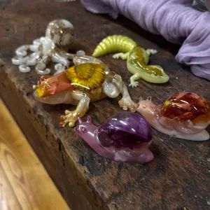 Resin Art Handcrafted in Western Massachusetts - Frog, Snails, Lizard, Butterfly