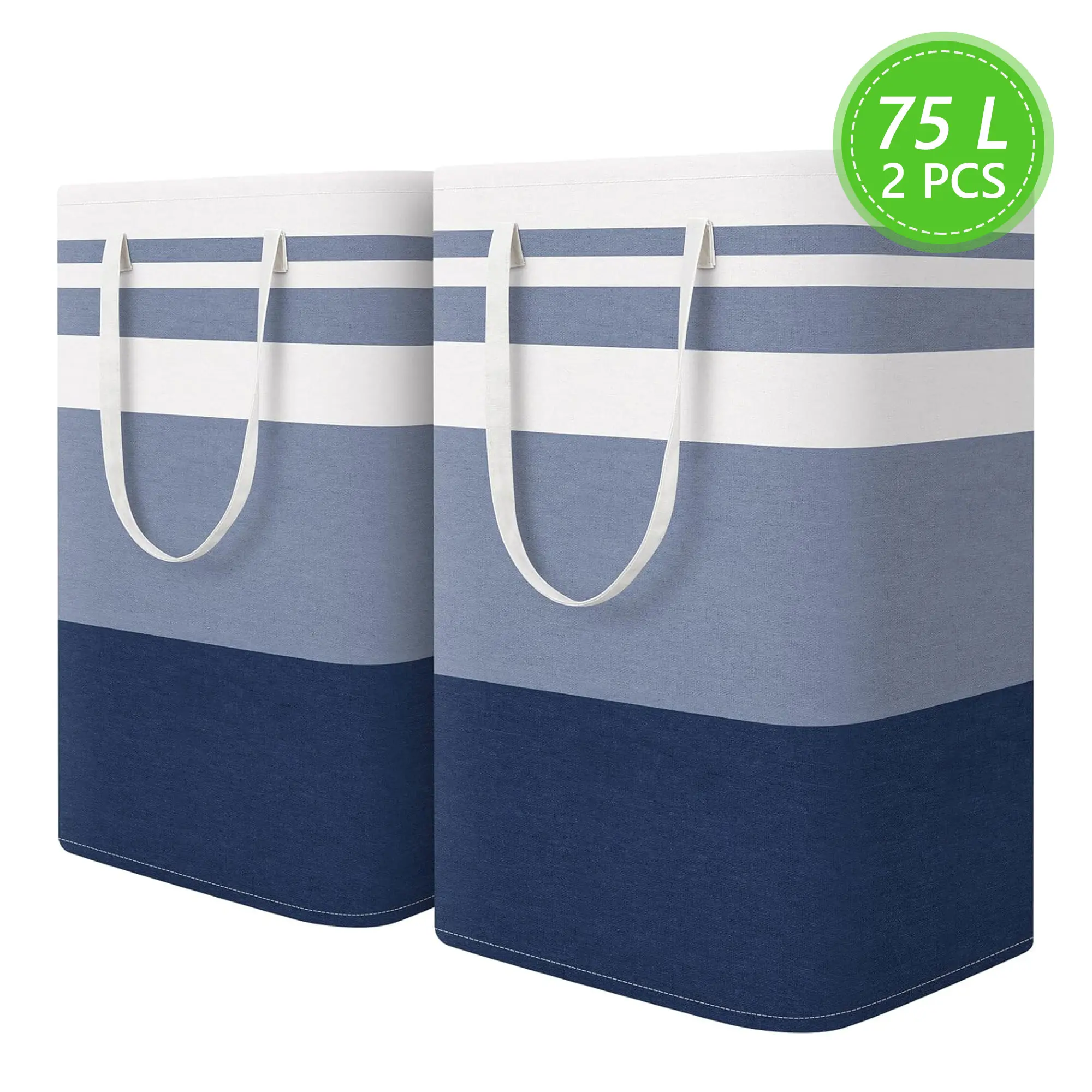 2-Pack Rectangular Cotton Laundry Baskets - Freestanding, Waterproof, Collapsible, Tall with Extended Handles, Laundry Hampers Ideal for Clothes Storage in Dorms, Families