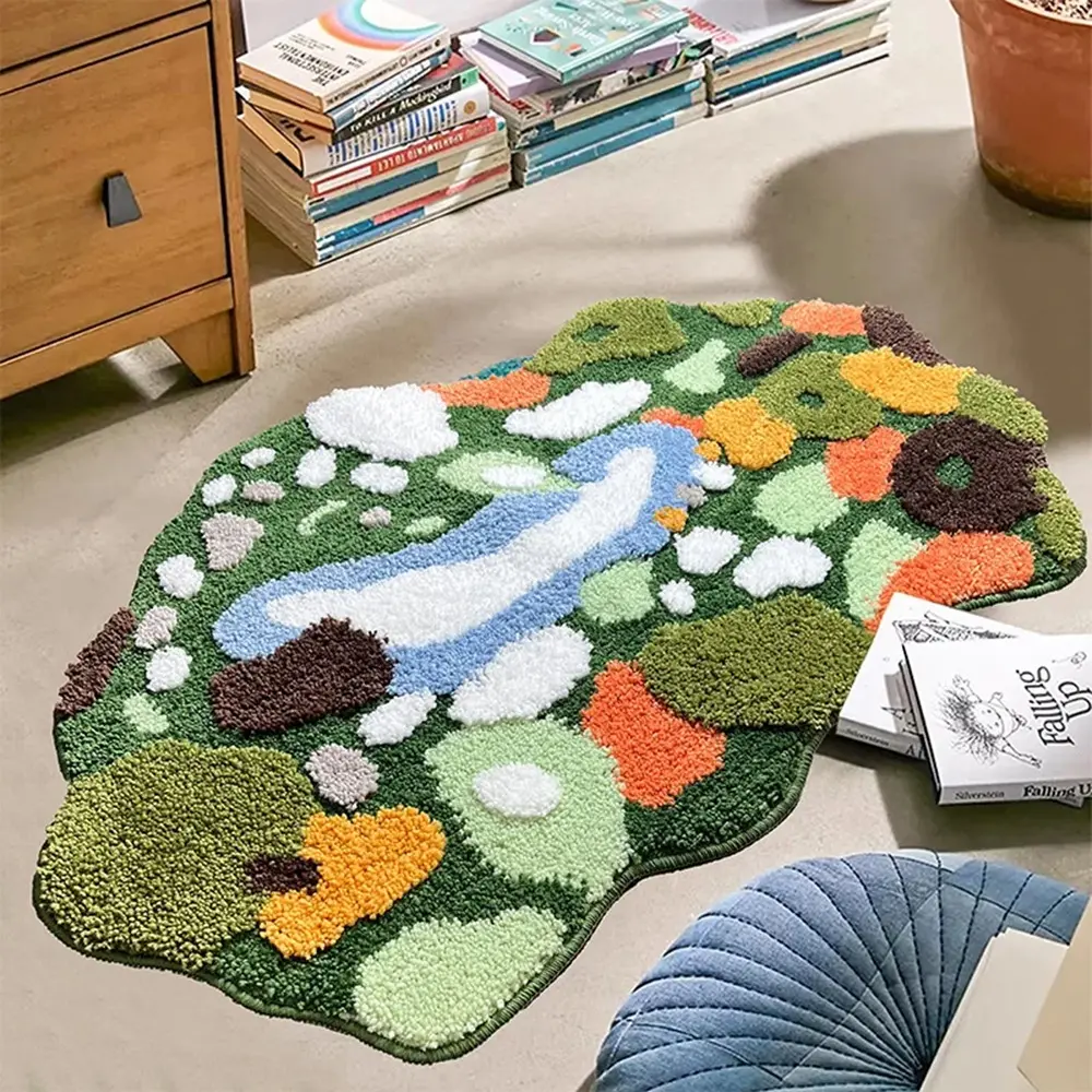 LAKEA Luxury Green Moss Style Turfting Rugs Irregular Moss Carpet Landscape Rug Patio Nordic Fluffy Bedside Area Rug Abstract Art Mat
