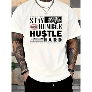 Stay Humble Hustle Hard Quote Graphic Tee Unisex Top Streetwear Short Sleeve Crewneck Casual Cotton Shirt For Gym Everyday Summer Outfit