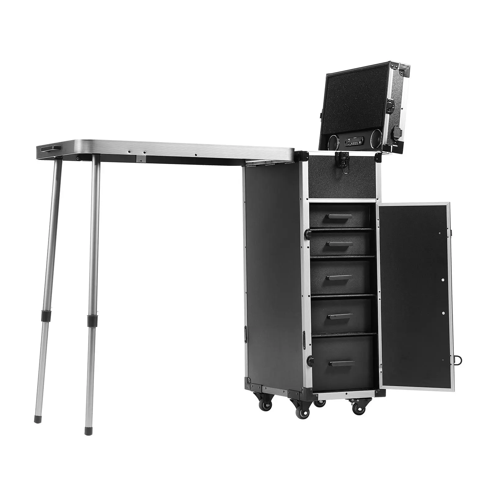 【SummerFinds】VEVOR Professional Makeup Train Case Aluminum Cosmetic Case,  , Workbench With Supporting Legs, Rolling Makeup Case Extra Large Trolley Makeup Travel Organizer, with 360° Swivel Wheels, Black