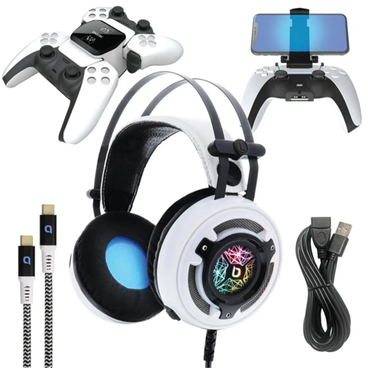 212 MAIN Bionik 9S5 Game Pro Kit - Adjustable Gamepad, RGB Lights, Charging Base, Headset, Cable, Controller Phone Holder, Mobile & PS5 Controllers Compatible PC Gaming Accessories