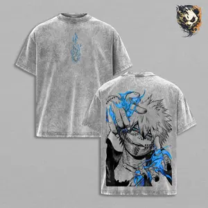 Dabi Anime Graphic Tee, My Hero Academia Villain T-Shirt, Blue Flame Oversized Washed Manga Shirt, Retro Japanese Streetwear Top, Gift for MHA Fan