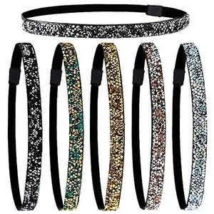 Syhood 6 Pieces Sparkly Elastic Headbands for Women Glitter Non-slip Felt Headband Rhinestone Women's Fabric Headband Hairband for Christmas Sports and Yoga Gift