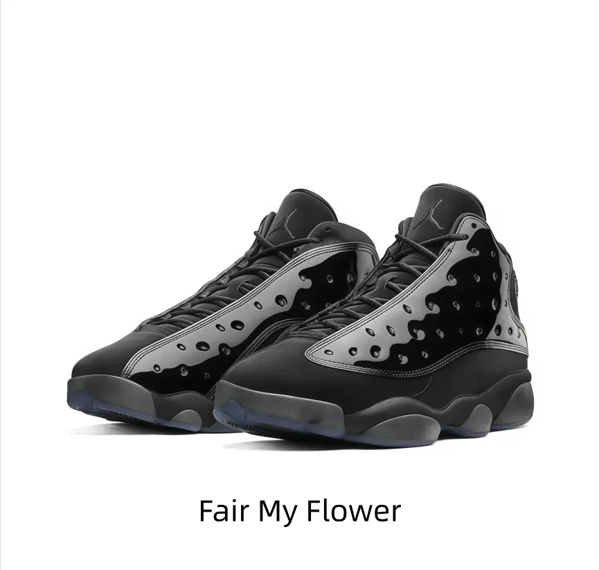 Sleek all-black high-top athletic sneakers with matte suede lower and glossy perforated leather upper, layered dark gray sculpted midsole, translucent icy outsole delivers minimalist dark street vibe and long-wearing comfort