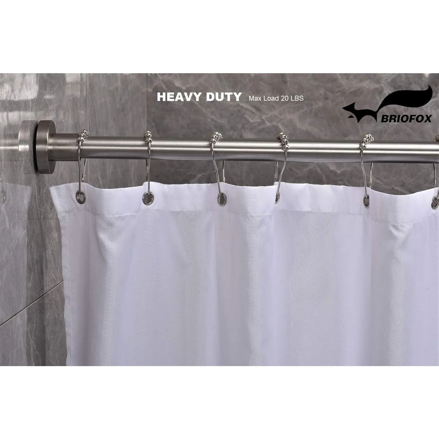 BRIOFOX 304 Stainless Steel Tension Curtain Rod for Bathrooms, 43-73 Inches Brushed Nickel, Never Rust, Non-Slip, Heavy Duty Shower Curtain Rod