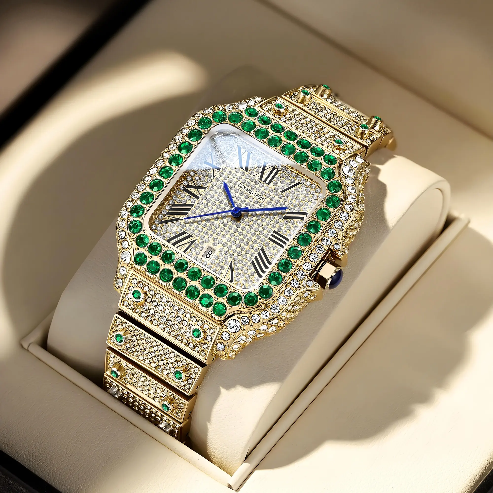 Dayand Night Elegant Quartz Watch, Unisex 42mm Alloy Wristwatch with Full Diamond Look, Roman Numerals & Square Face, Waterproof for Business Casual & Anniversaries, Valentine's Day, Calendar, Unisex 42Mm Fit, Waterproof Calendar