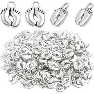 100pcs Vintage Footprint Charms Alloy Feet Shaped Print Pendant for DIY Necklace Bracelet Jewelry Craft Making