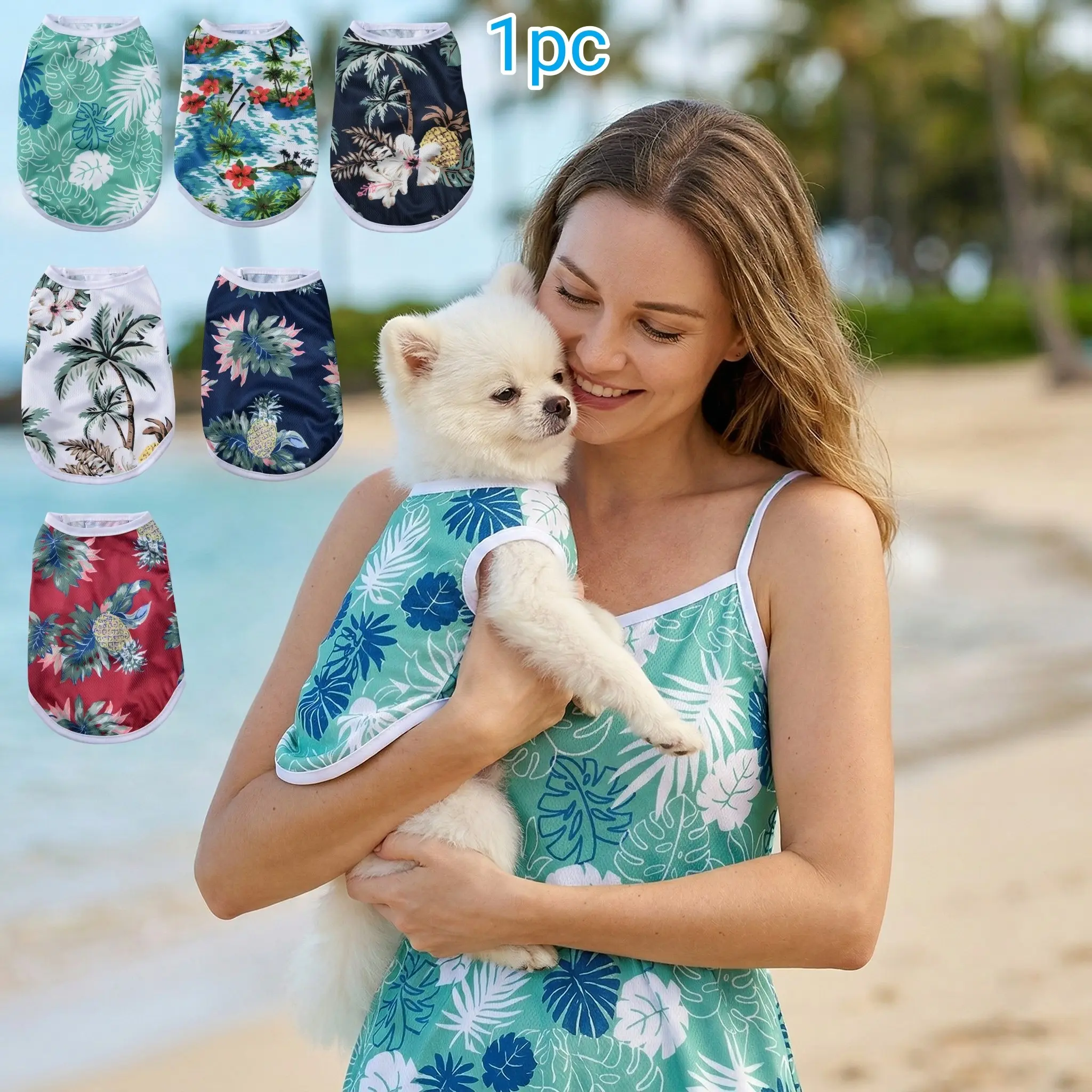 Dog Hawaiian Shirt Pet Dog Vest Summer Breathable Mesh Tropical Palm Tree Floral Print Medium Small Dogs Puppies Puppy Clothes Beach Vacation Casual Pets Clothing