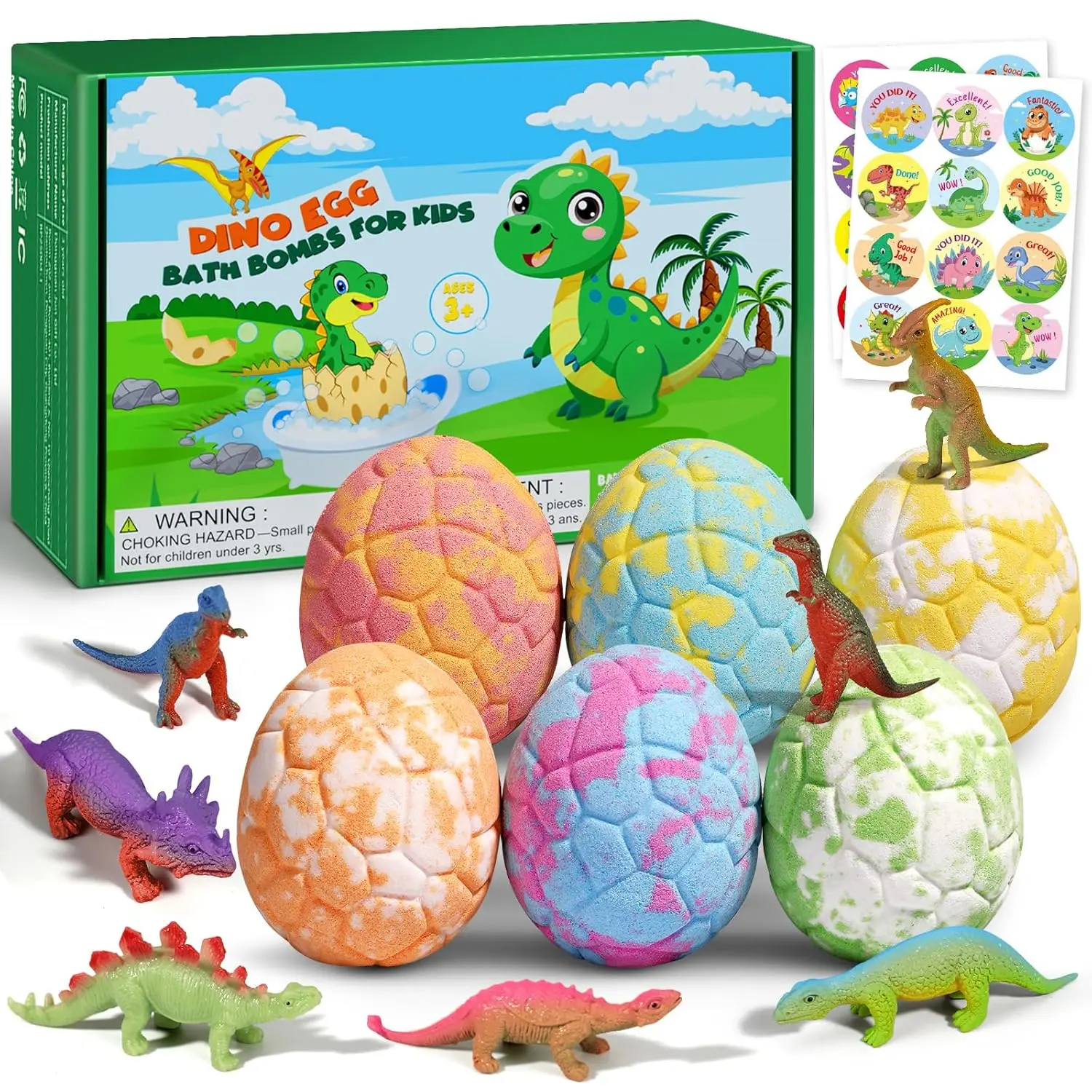 Bath Bombs for Kids with Dragon Toys Inside, Easter Basket Stuffers for Toddlers,Dinosaur Toys Gifts for Kids 3-7, Dino Egg Fillers Bubble Bath Birthday Gifts for Boys Girls