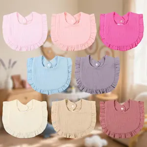 DOSMINE 8 Pack Muslin Baby Bibs Soft Absorbent Cotton Bibs for Boys Girls Organic Cotton Baby Drool Bib Set with Cute Ruffled Design and Button Closure