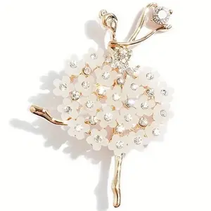 Rose Gold Ballerina Brooch Flower Skirt Crystals Unisex Accessories Coats Perfect Gift