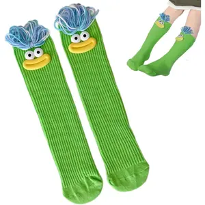 P-SOK05   Cartoon Monster Socks Funny Crazy Socks for Boys and Girls 3D Novelty Silly Ugly Quirky Sock with Eyes Sausage Mouth Braid Green