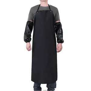 Somotersea Waterproof Aprons for Dishwashing Rubber Vinyl Lightweight Chemical Resistant Industrial Apron Adjustable Bib 40" for Work Grilling Lab Kitchen Butcher Black