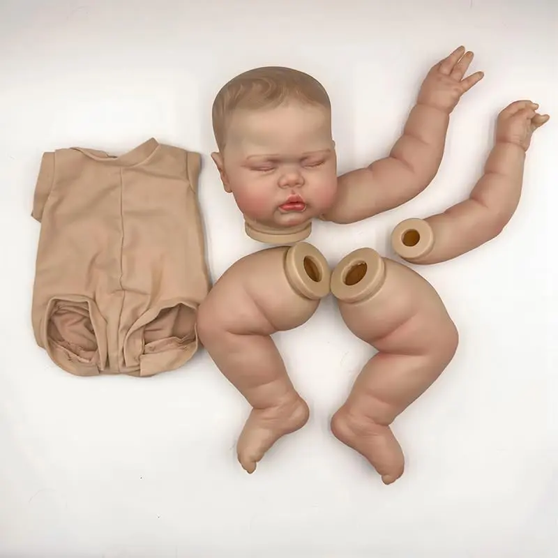 24Inches Hand Draw Hair Already Painted Kits Realistic Reborn Baby Doll Parts with Detailed Painting Veins Lifelike Newborn Asleep Doll Kits Cloth Body Included (Kit DIY Pickle)
