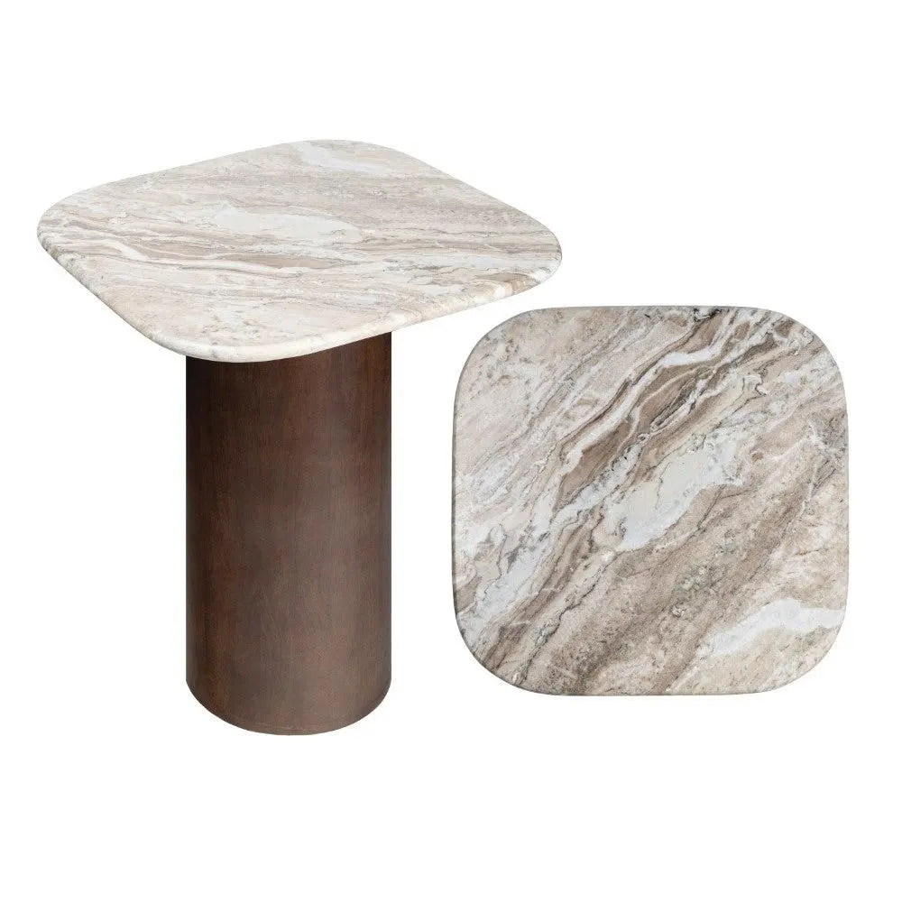JONATHAN Y Milos 18-in Modern Rustic Minimalist Square Marble-Wood Indoor Modern Accent Table, Lightweight, Easy to Move, with Coasters