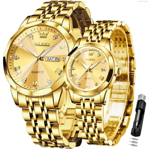 OLEVS Watch OLEVS Valentines Couple Pair Quartz Watches Luminous Calendar Date Window 3ATM Waterproof, Casual Stainless Steel His and Hers Wristwatch for Men Women Lovers Wedding Romantic Gifts Set of 2