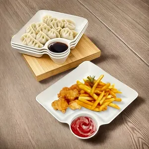 7.3x 6.6 4pcs Divided Snack Plate Set, Home Cutlery Tableware, Tableware Set, Plastic Divided Dumpling Dinner Plate Sushi & Chips Dipping Plate with Sauce Area Non-Breakable Microwave Dishwasher Safe for Appetizers/Desserts - for Kitchen Dining