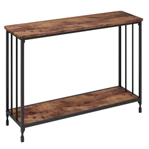 2-Tier Slim Sofa Table – Narrow Entryway Console with Engineered Wood Shelves & Metal Frame, Space-Saving Long Table for Behind Couch, Hallway, Foyer, Living Room