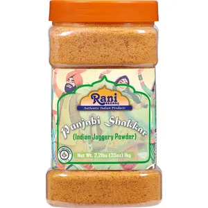 Rani Punjabi Shakkar (Gur Jaggery Powder) Indian Unrefined Raw Cane Sugar 35oz (2.2lbs) 1kg PET Jar ~ Gluten Friendly | Vegan | Kosher | NON-GMO | No Salt or fillers | Indian Product