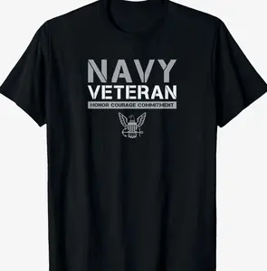 US Navy Veteran Honor Courage Commitment T-shirt for Men Patriotic Military Pride Graphic Shirt Veterans Day Outfit Trendy Gift for Veterans Short Sleeve Tees